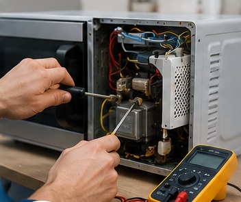 Técnico midiendo un circuito eléctrico con multímetro