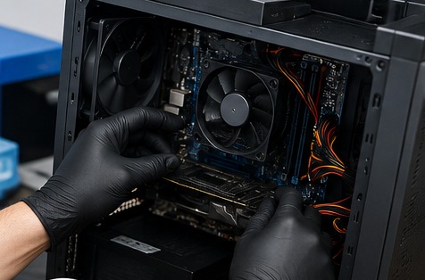 Técnico dando mantenimiento a una computadora